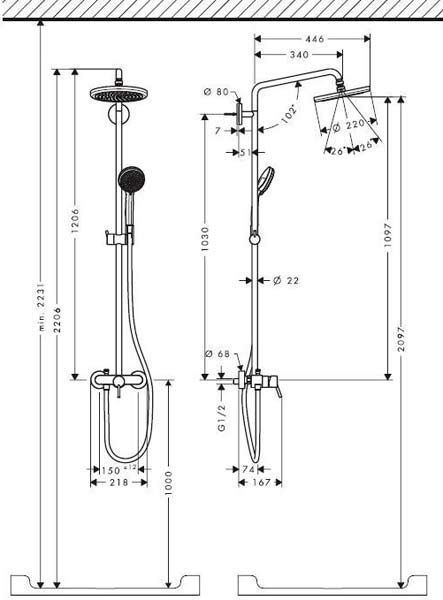 Душова система Hansgrohe Croma 220 Air 1jet Showerpipe 27222000 (хром) 92369 фото