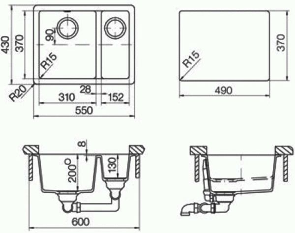Гранітна мийка Schock Quadro N-150 Cristalite Croma 49 (25066049) 144478 фото
