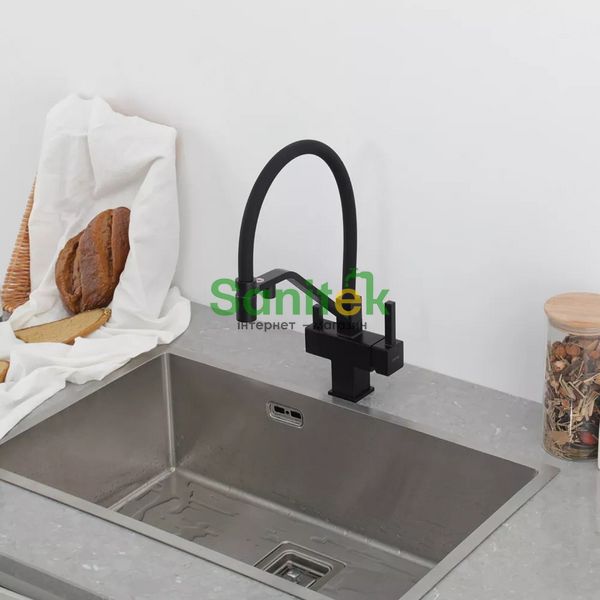 Змішувач для кухні Gappo G4395-66 з душем та підключенням питної води (чорний матовий) 927240 фото