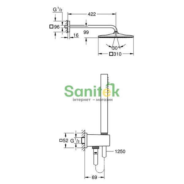 Душевая система Grohe Grohetherm SmartControl 310 26405SC2 (26563000+26405000+35600000+29126000+13303000) с термостатом 325672 фото