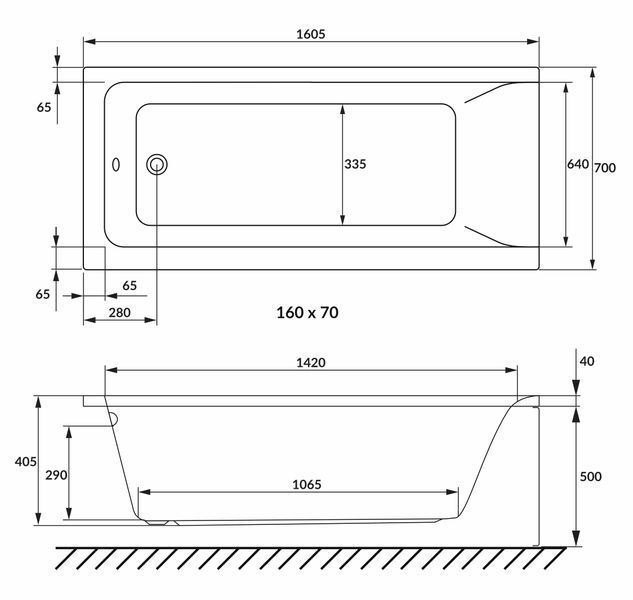 Ванна акриловая Volle Solo 160x70 (1210.001670) без ножек 676434 фото