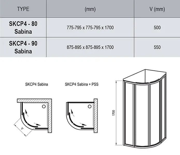 Душевая кабина Ravak Supernova SKCP4-90x90 Sabina (31177VU0011) сатиновый профиль/полистирол Pearl 151923 фото