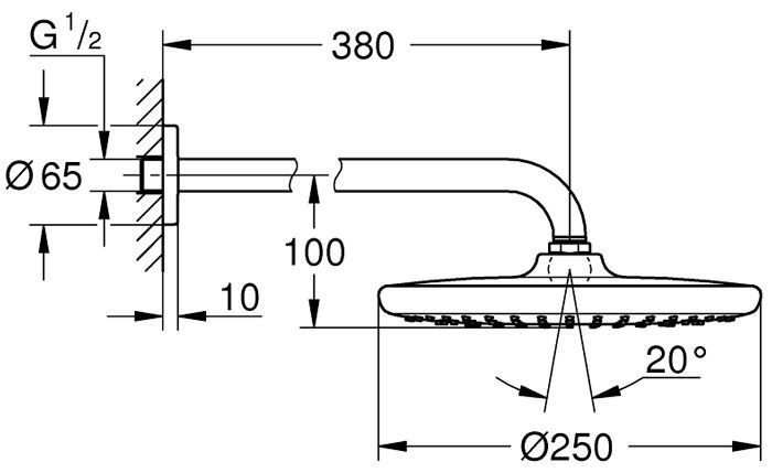 Верхній душ Grohe Tempesta 250 26668000 з тримачем (хром) 382925 фото