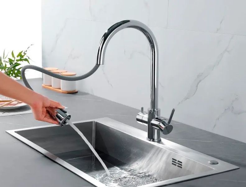 Змішувач для кухні Fabiano FKM 31.22 Inox Steel із підключенням питної води (8231.403.1151) нержавіюча сталь 692168 фото