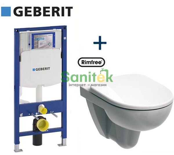 Комплект інсталяції Geberit Duofix 111.300.00.5 з унітазом Geberit Selnova Rimfree 500.265.01.1+500.333.01.1 сидіння soft close 508749 фото