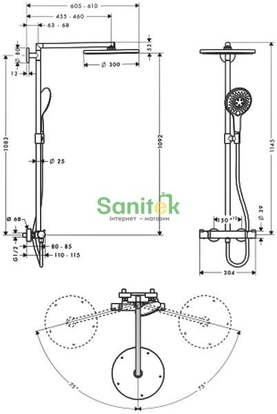 Душова система Hansgrohe Raindance Select S 300 1jet Showerpipe 27114000 з термостатом (хром) 91638 фото