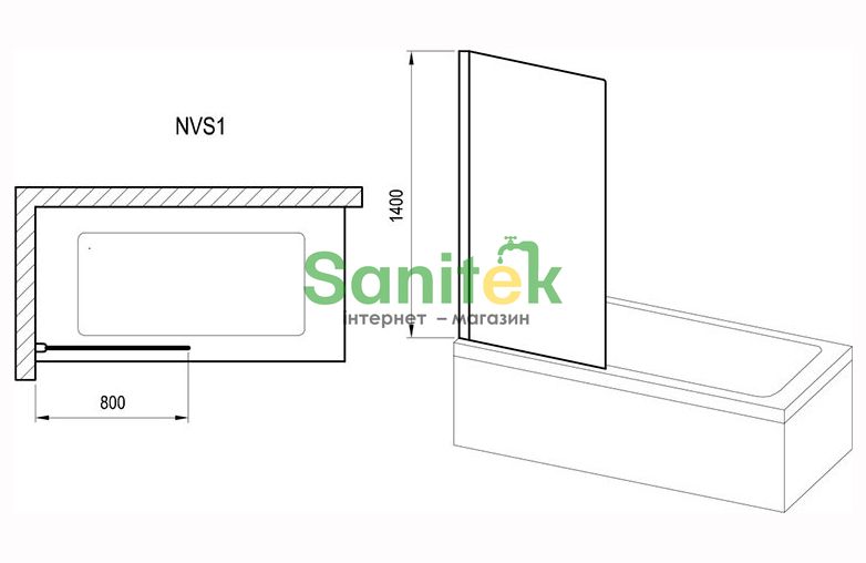 Шторка для ванны Ravak Nexty NVS1-80 (7O840300Z1) чорний профіль/скло Transparent 646863 фото