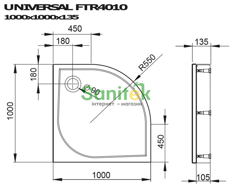Душовий піддон Devit Universal 100x100 (FTR4010) з сифоном ніжками та панеллю 311834 фото